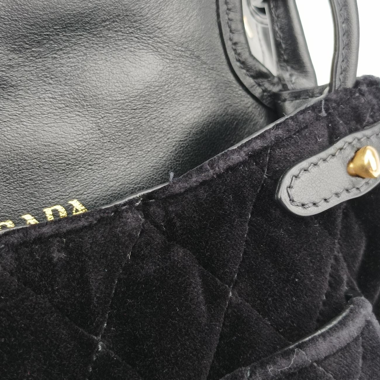 Pre-owned Prada Stitch Black Velour 1BD050 shoulderbag | stylenewstar