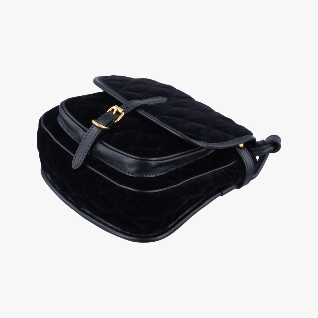 Pre-owned Prada Stitch Black Velour 1BD050 shoulderbag | stylenewstar