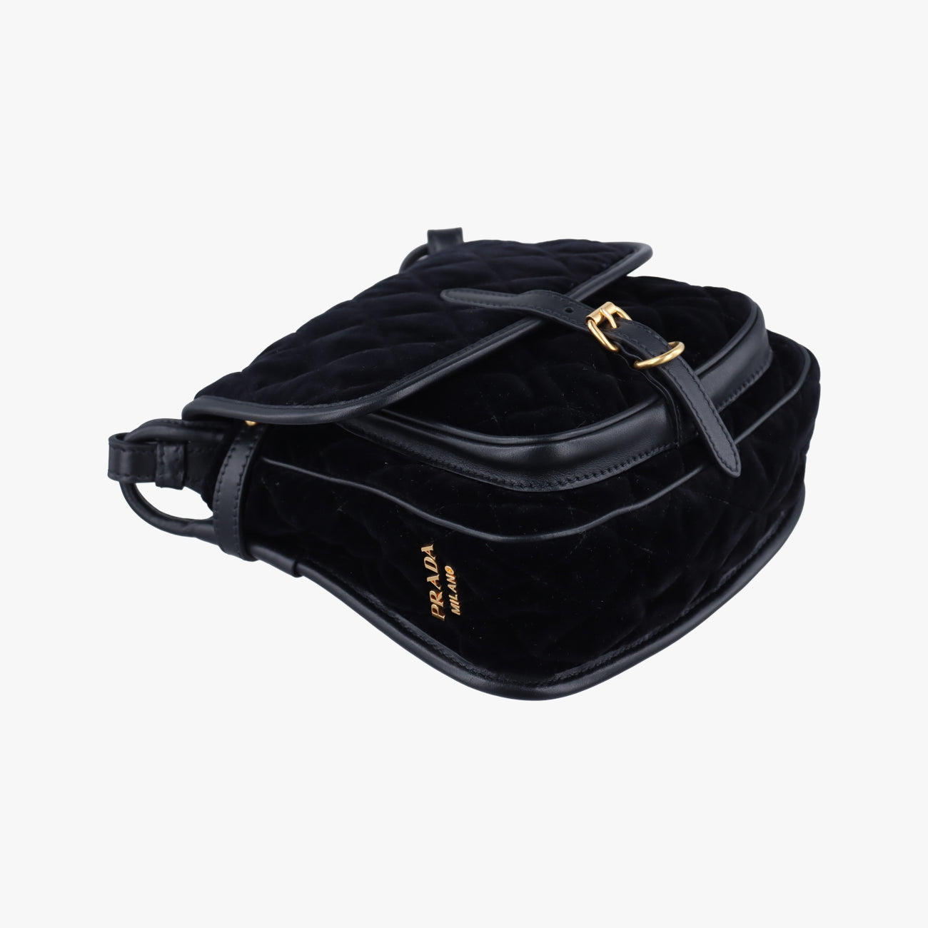 Pre-owned Prada Stitch Black Velour 1BD050 shoulderbag | stylenewstar