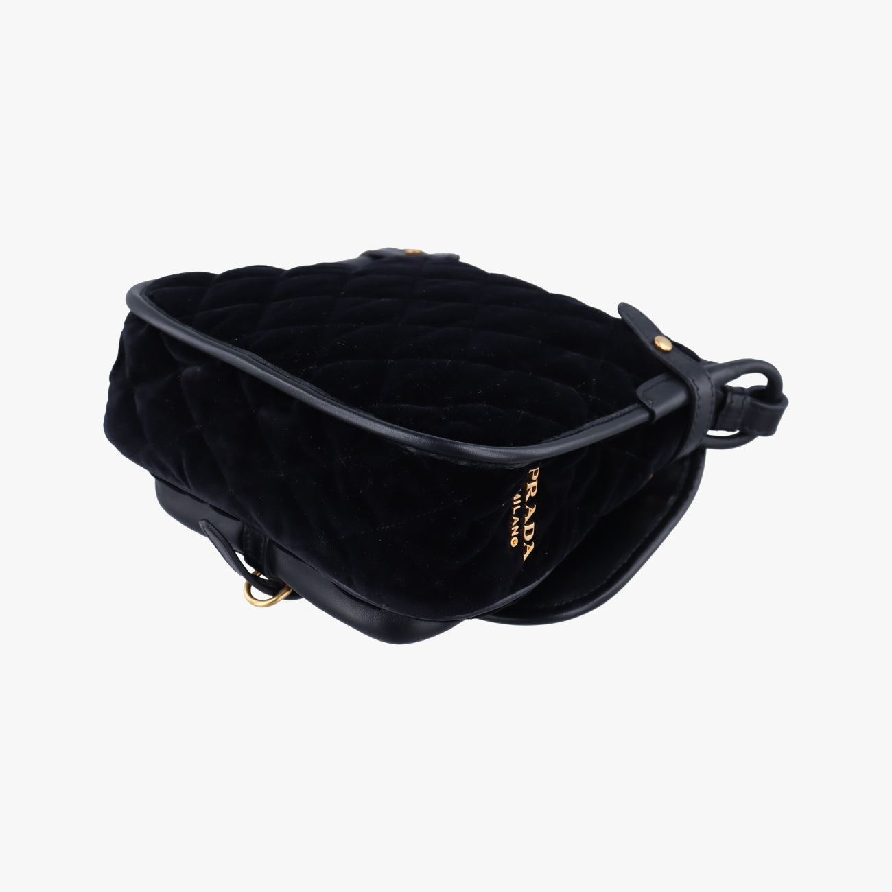 Pre-owned Prada Stitch Black Velour 1BD050 shoulderbag | stylenewstar