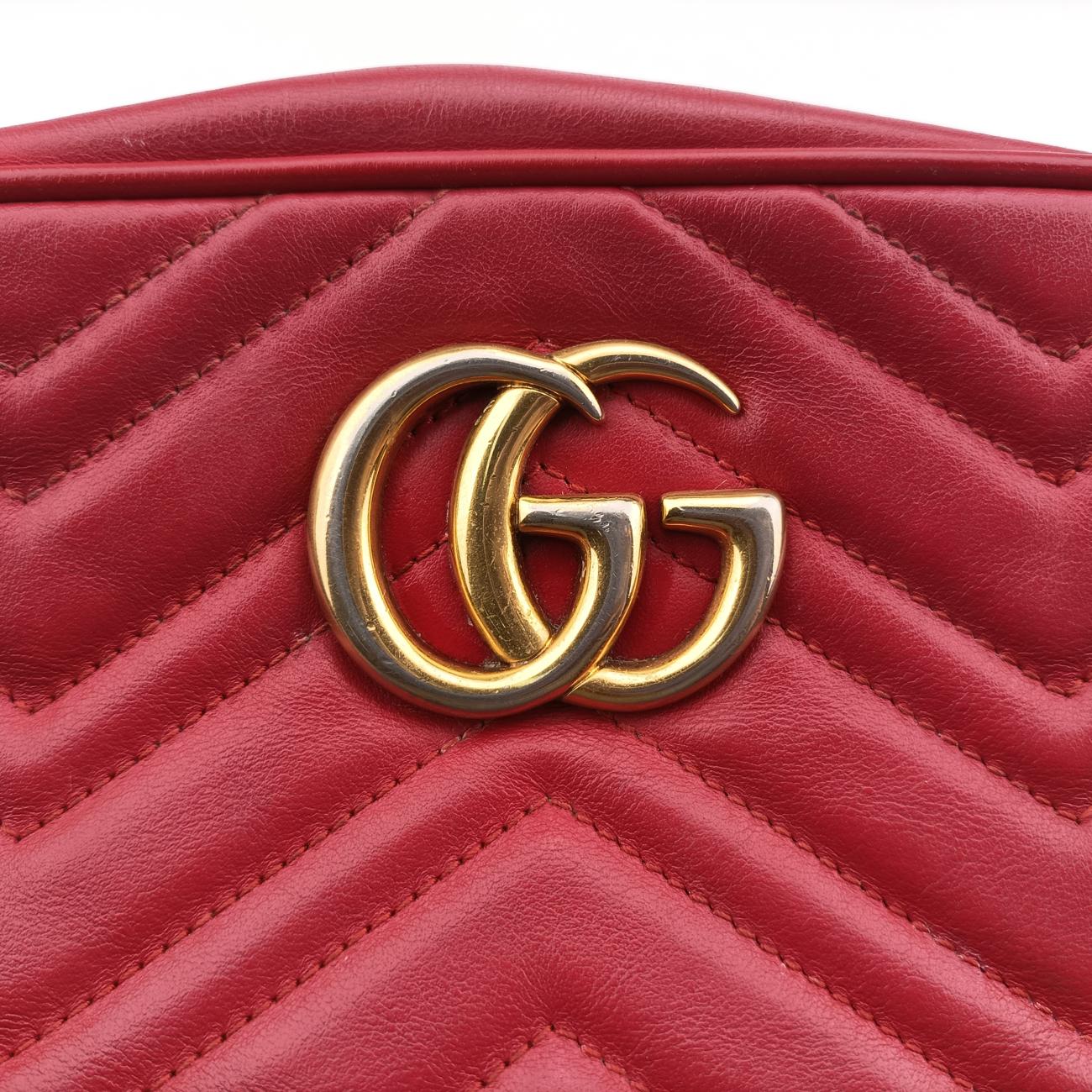 Pre-owned Gucci GG Marmont Red Leather 447632 shoulderbag | stylenewstar