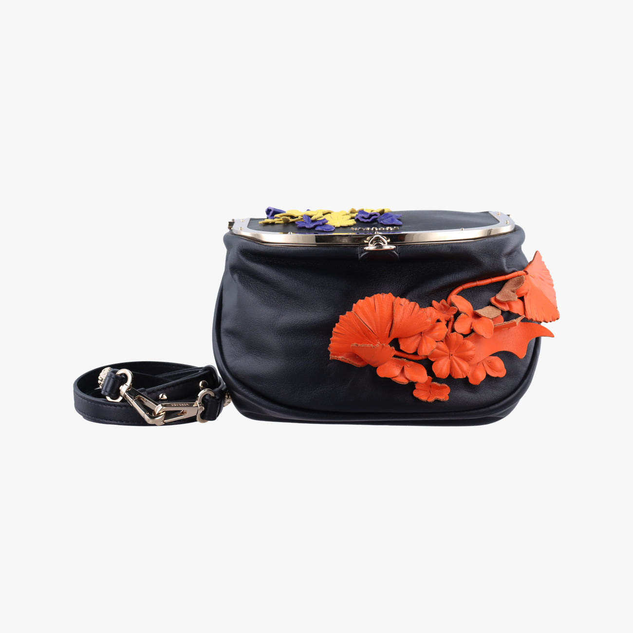 Pre-owned VERSACE Floral decoration Black×Multicolour Leather  shoulderbag | stylenewstar