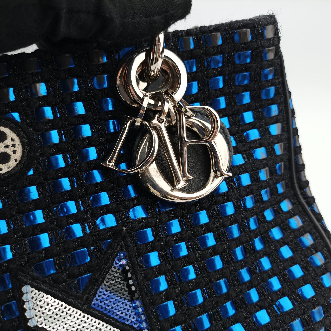 Pre-owned Christian Dior Lady Dior Blue×Multicolour Tweed  shoulderbag | stylenewstar