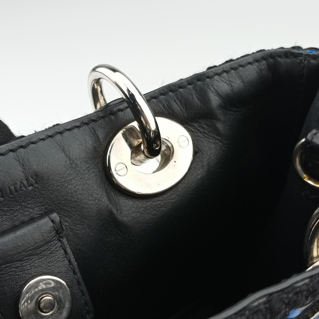 Pre-owned Christian Dior Lady Dior Blue×Multicolour Tweed  shoulderbag | stylenewstar