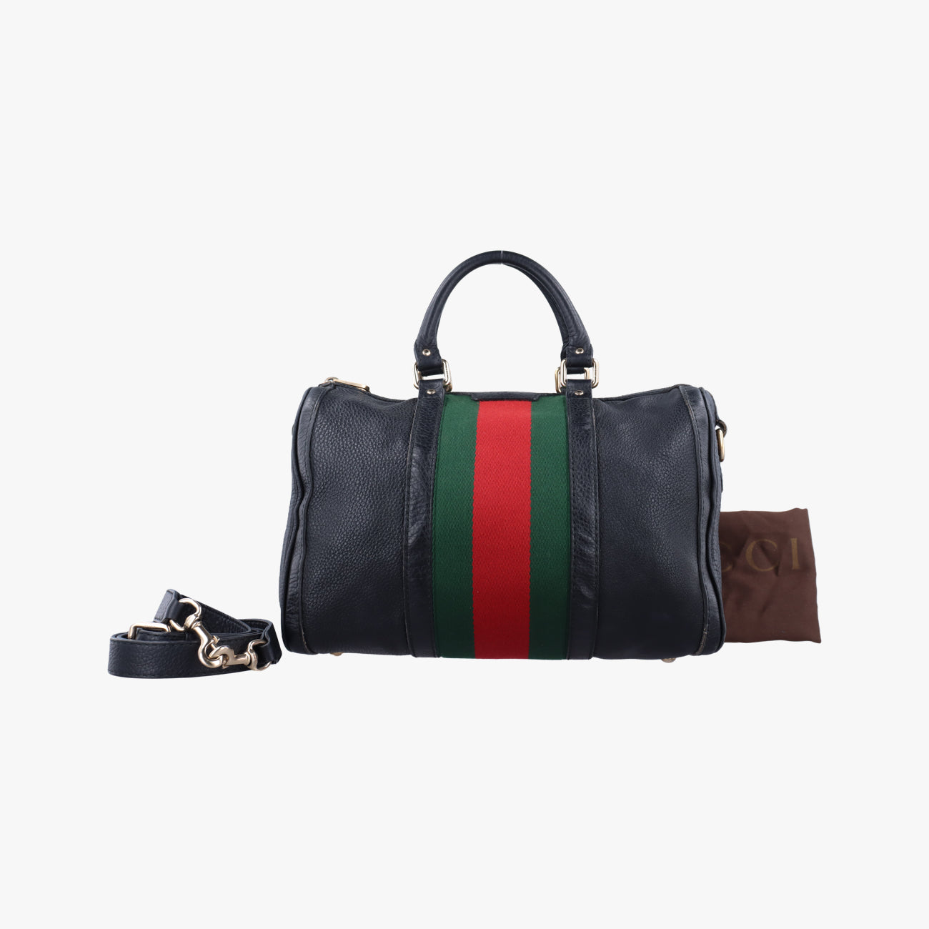 Pre-owned Gucci Sherry Line Black x green x red Leather 247205 shoulderbag | stylenewstar