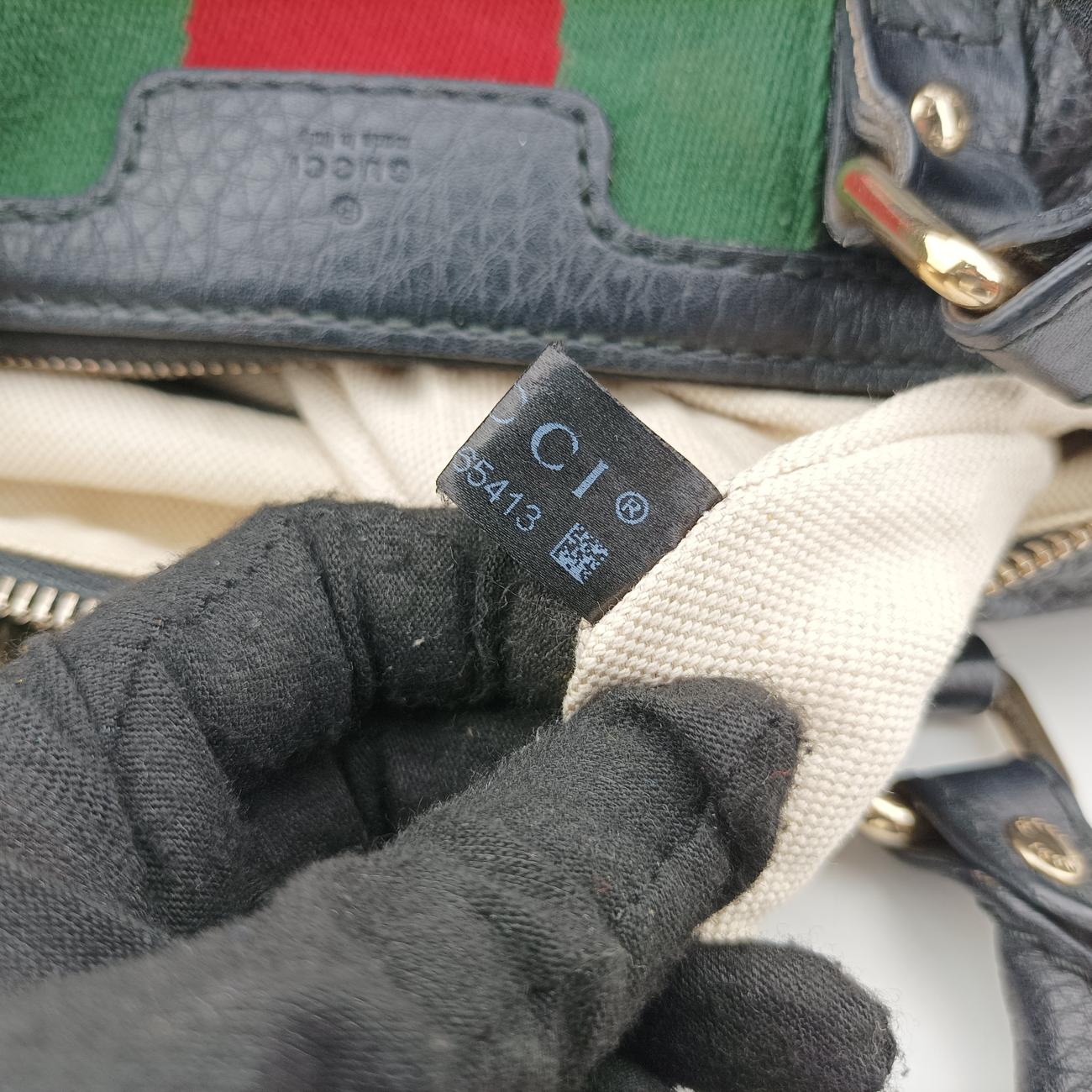 Pre-owned Gucci Sherry Line Black x green x red Leather 247205 shoulderbag | stylenewstar