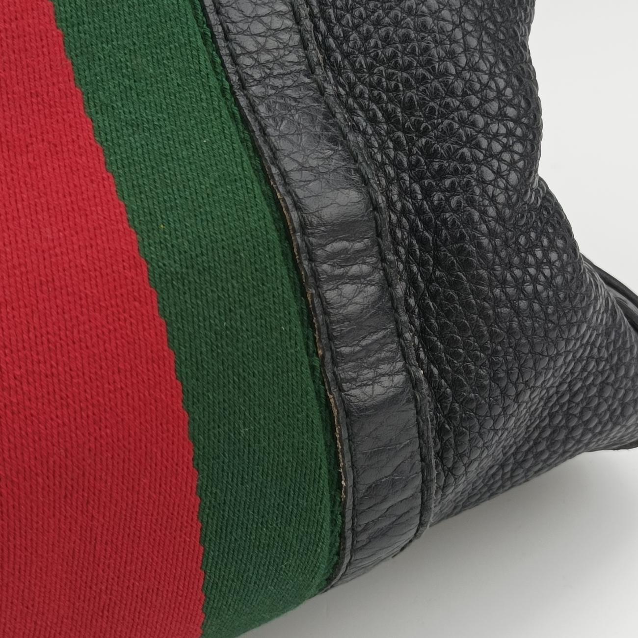 Pre-owned Gucci Sherry Line Black x green x red Leather 247205 shoulderbag | stylenewstar