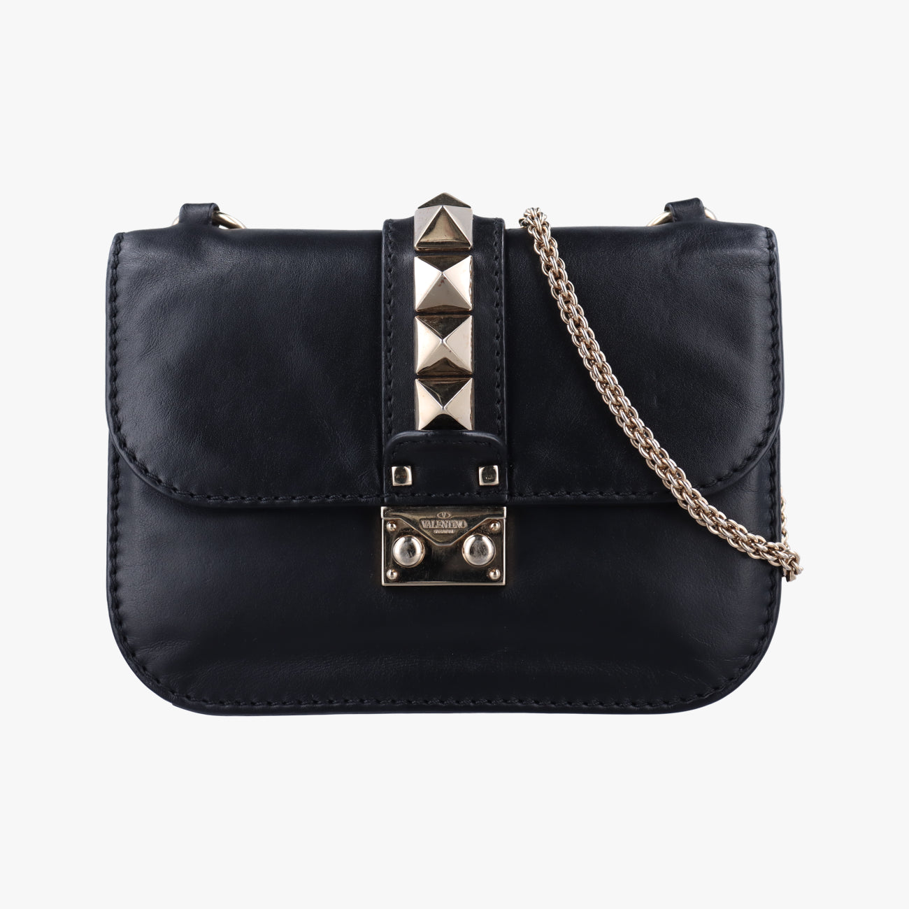 Pre-owned Valentino Rockstud Glam Lock Black Leather  shoulderbag | stylenewstar