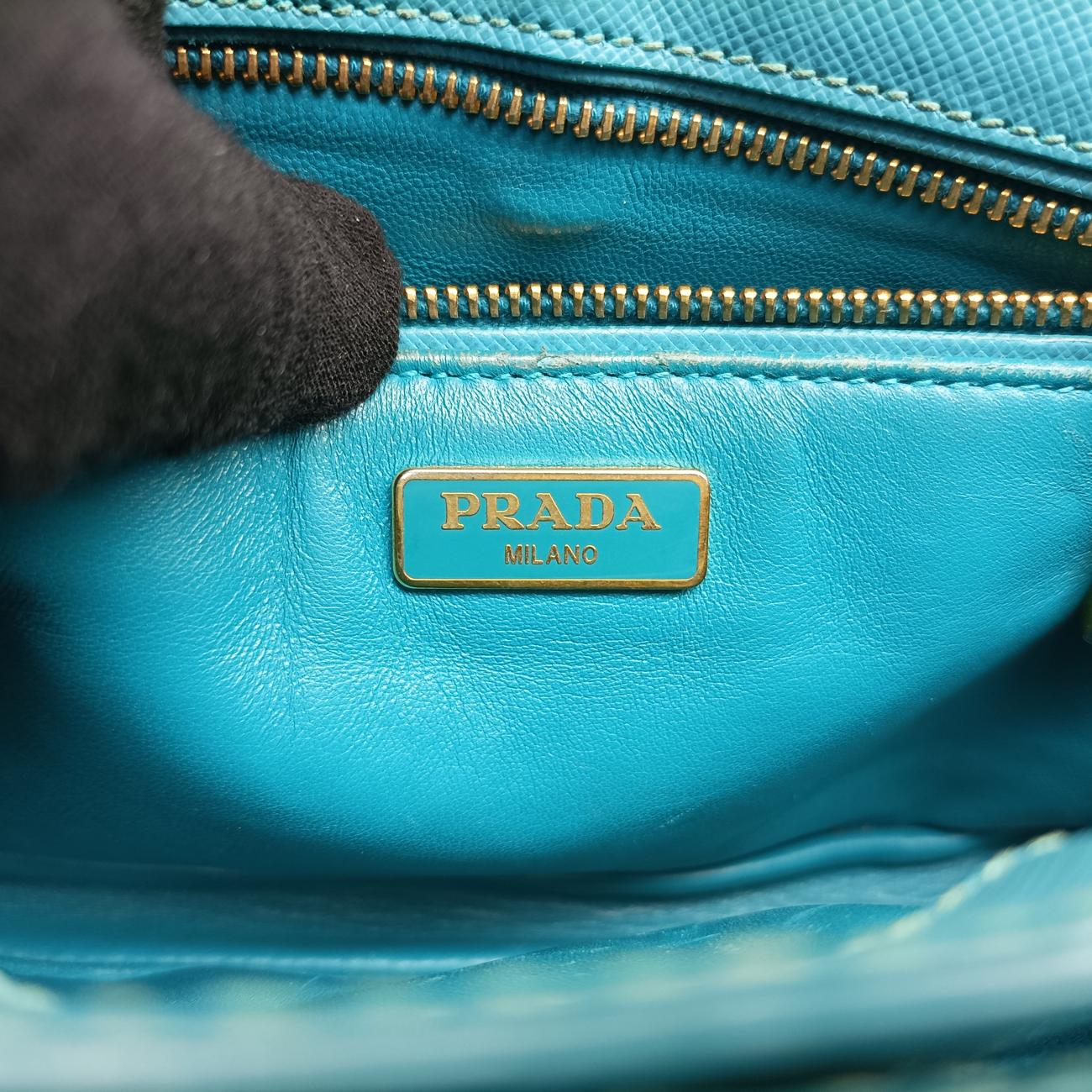 Vintage Prada lock Fuoco Sound Top Handle Blue SAFFIANO Leather BT0963 shoulderbag | stylenewstar