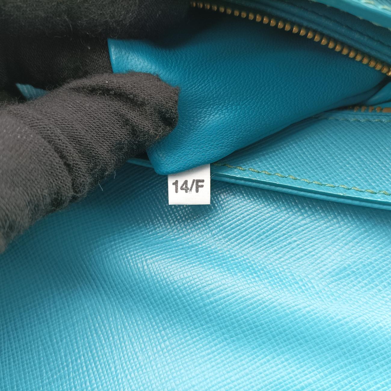 Vintage Prada lock Fuoco Sound Top Handle Blue SAFFIANO Leather BT0963 shoulderbag | stylenewstar