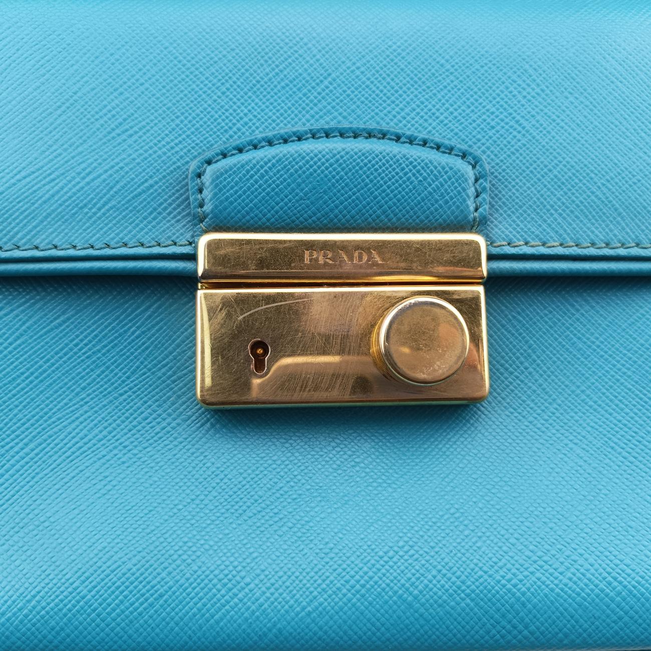 Vintage Prada lock Fuoco Sound Top Handle Blue SAFFIANO Leather BT0963 shoulderbag | stylenewstar