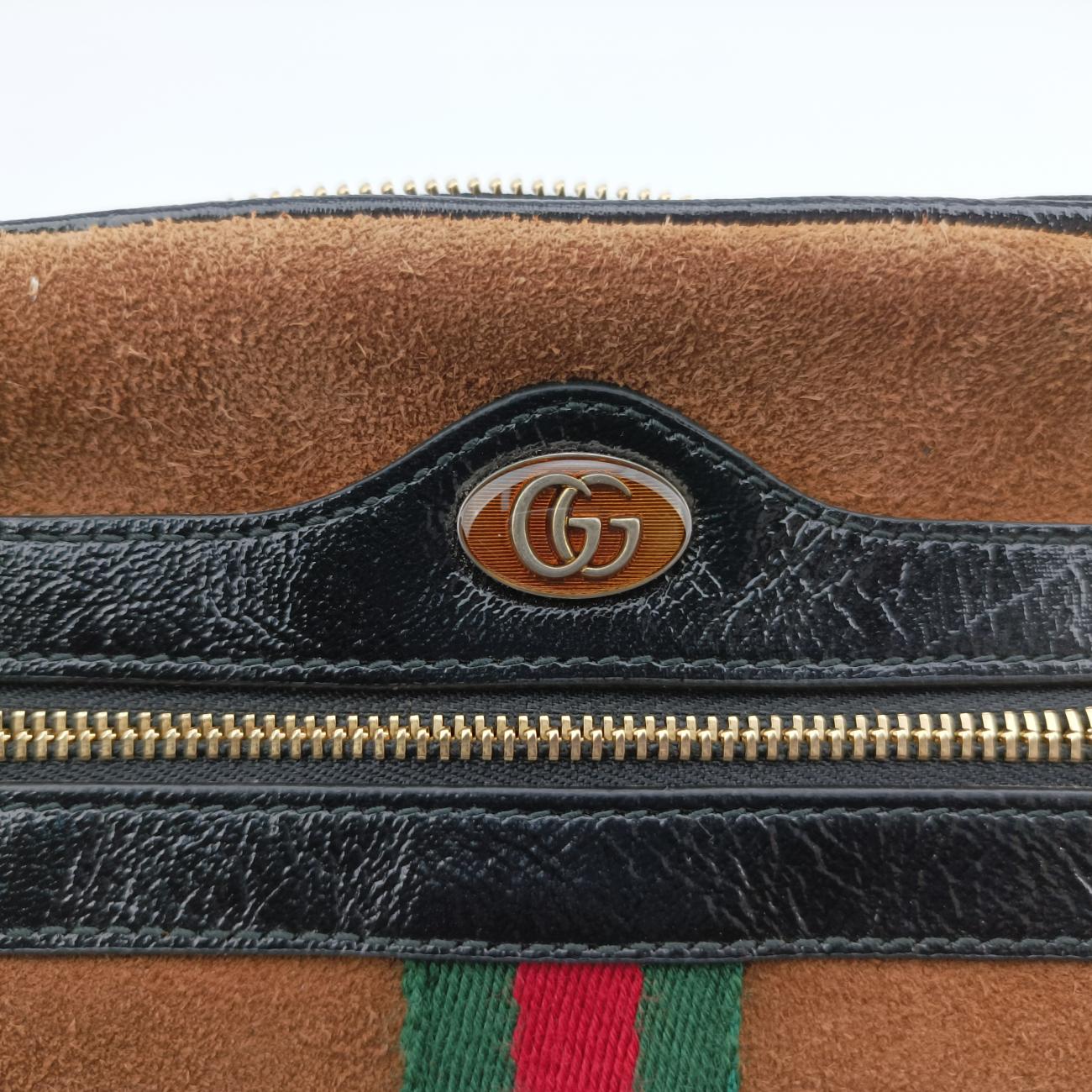 Pre-owned Gucci Ophidia Brown×black×Red×Green suede 573321 bum bag/waist bag | stylenewstar