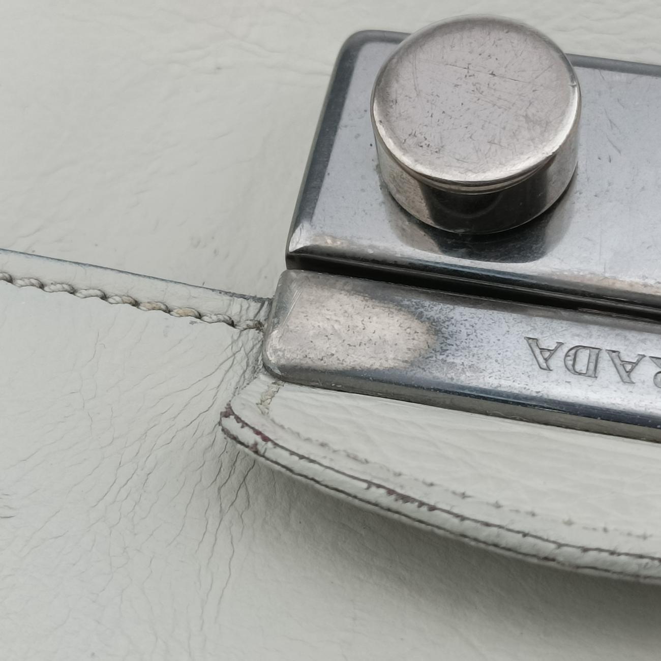 Pre-owned Prada Soft Sound White SAFFIANO Leather BR5026 shoulderbag | stylenewstar