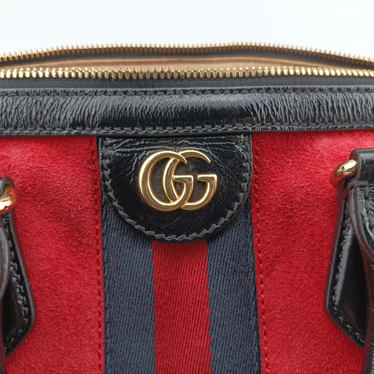 Pre-owned Gucci Ophidia GG Small Black×red suede 524532 handbag | stylenewstar