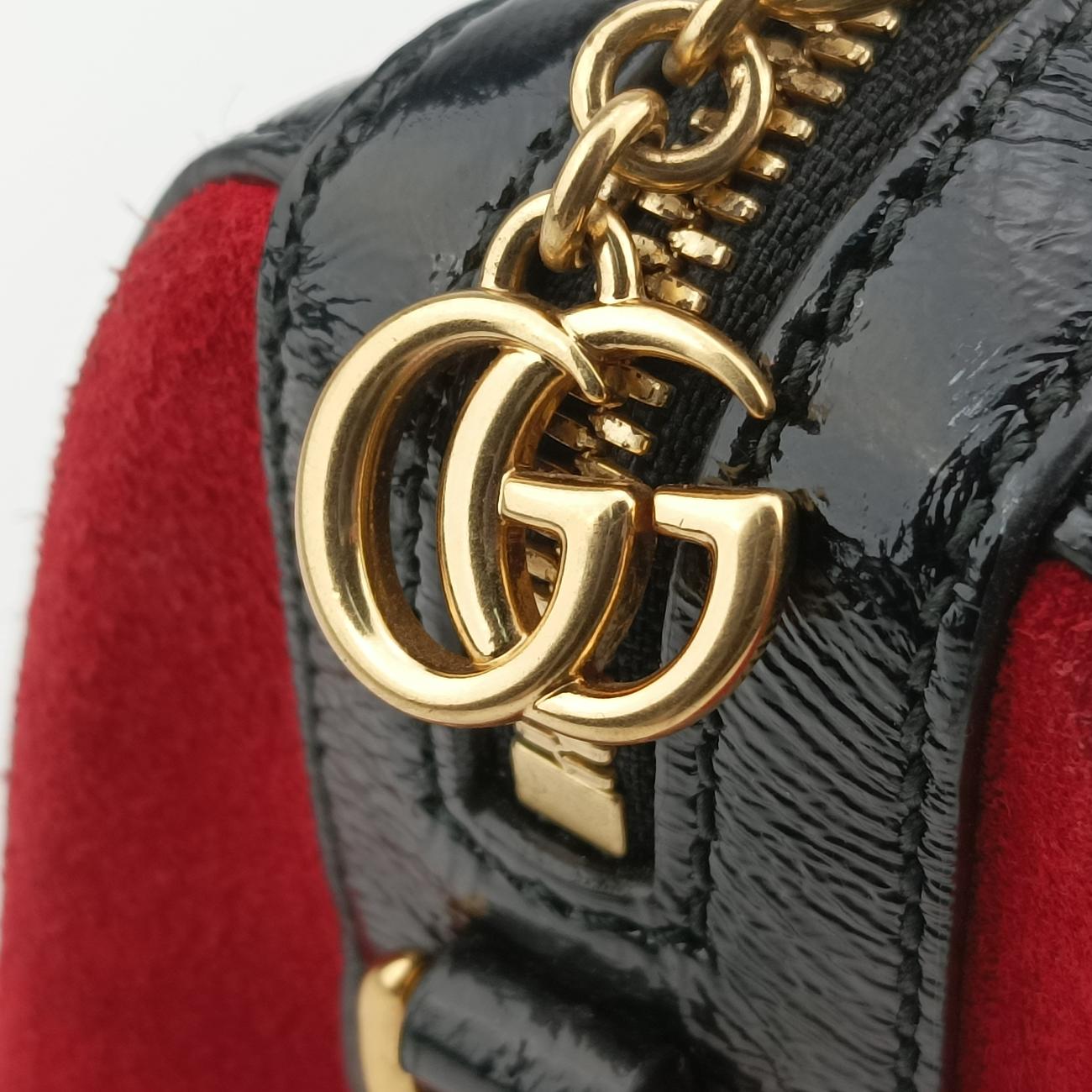 Pre-owned Gucci Ophidia GG Small Black×red suede 524532 handbag | stylenewstar