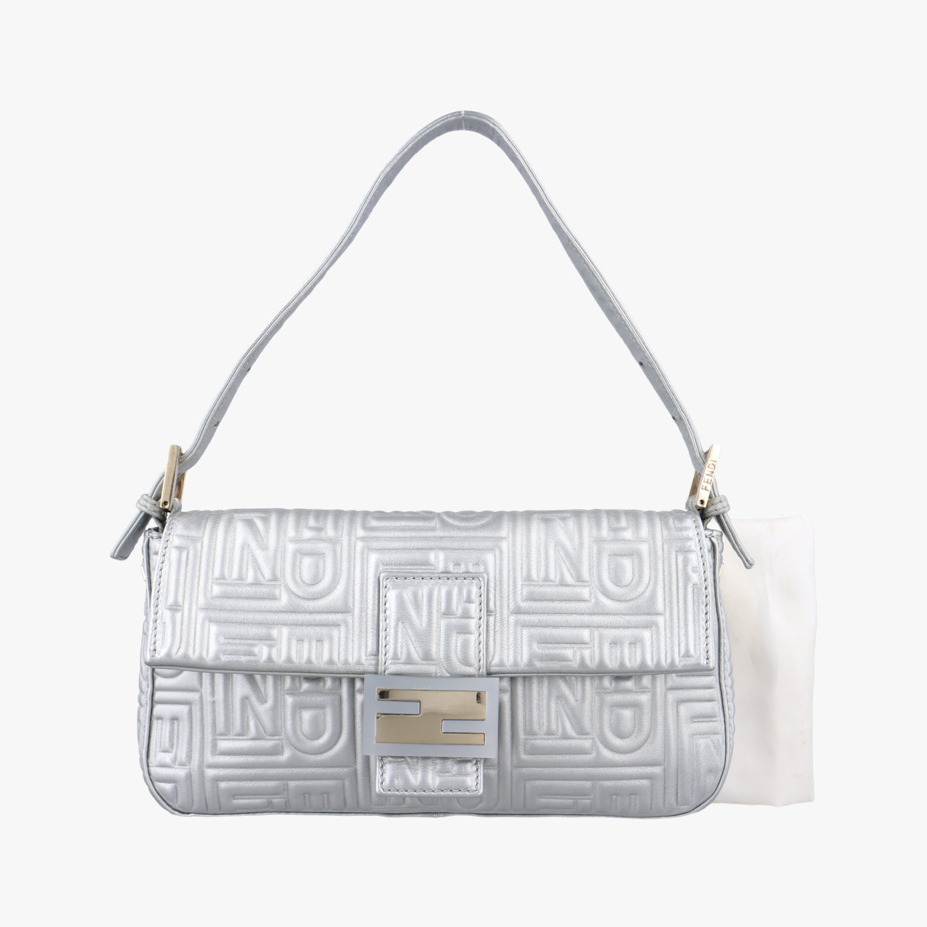 Pre-owned Fendi BAGUETTE Silver Leather 8BR600 shoulderbag | stylenewstar