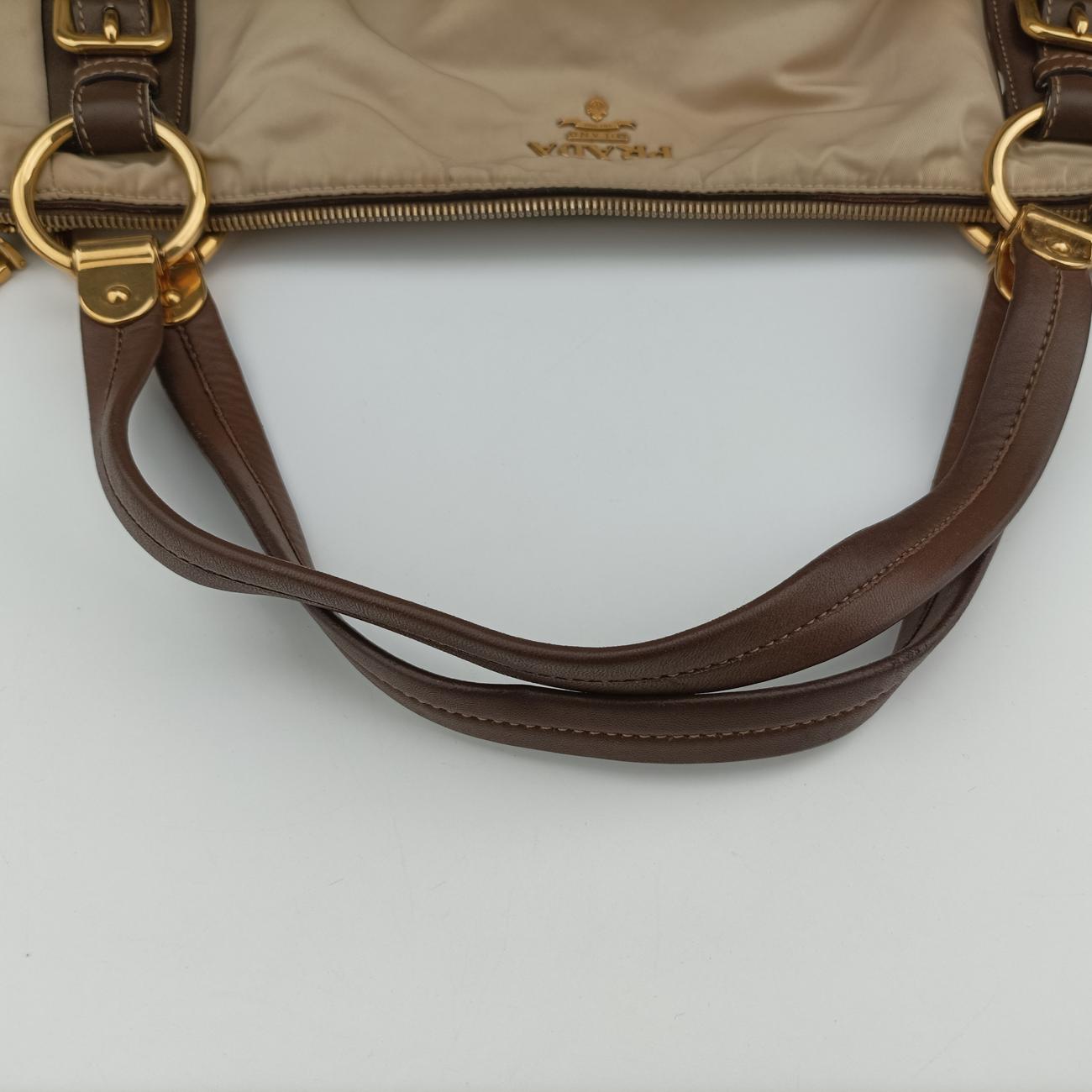 Pre-owned Prada Logo Beige×Brown Nylon BR4261 shoulderbag | stylenewstar