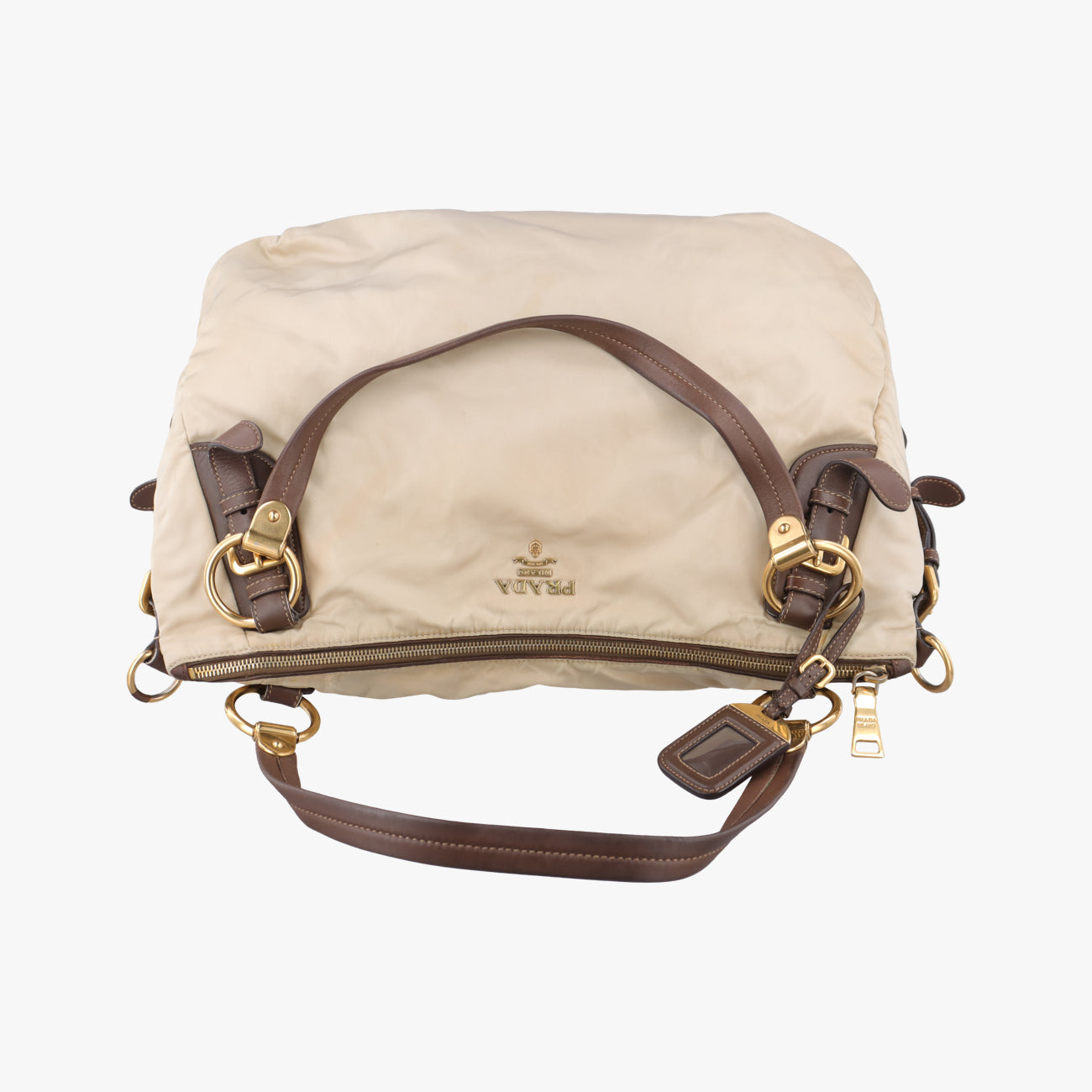 Pre-owned Prada Logo Beige×Brown Nylon BR4261 shoulderbag | stylenewstar