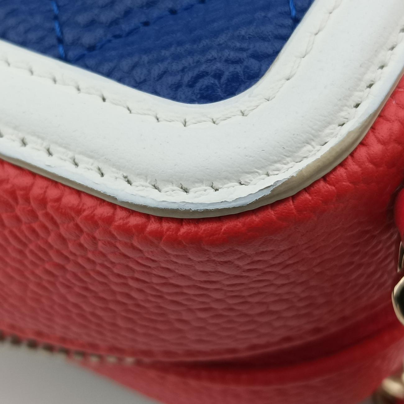 Pre-owned Chanel Filigree Vanity Case Blue x White x Red Caviar Skin A84452 shoulderbag | stylenewstar