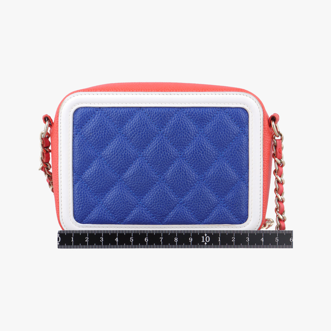 Pre-owned Chanel Filigree Vanity Case Blue x White x Red Caviar Skin A84452 shoulderbag | stylenewstar