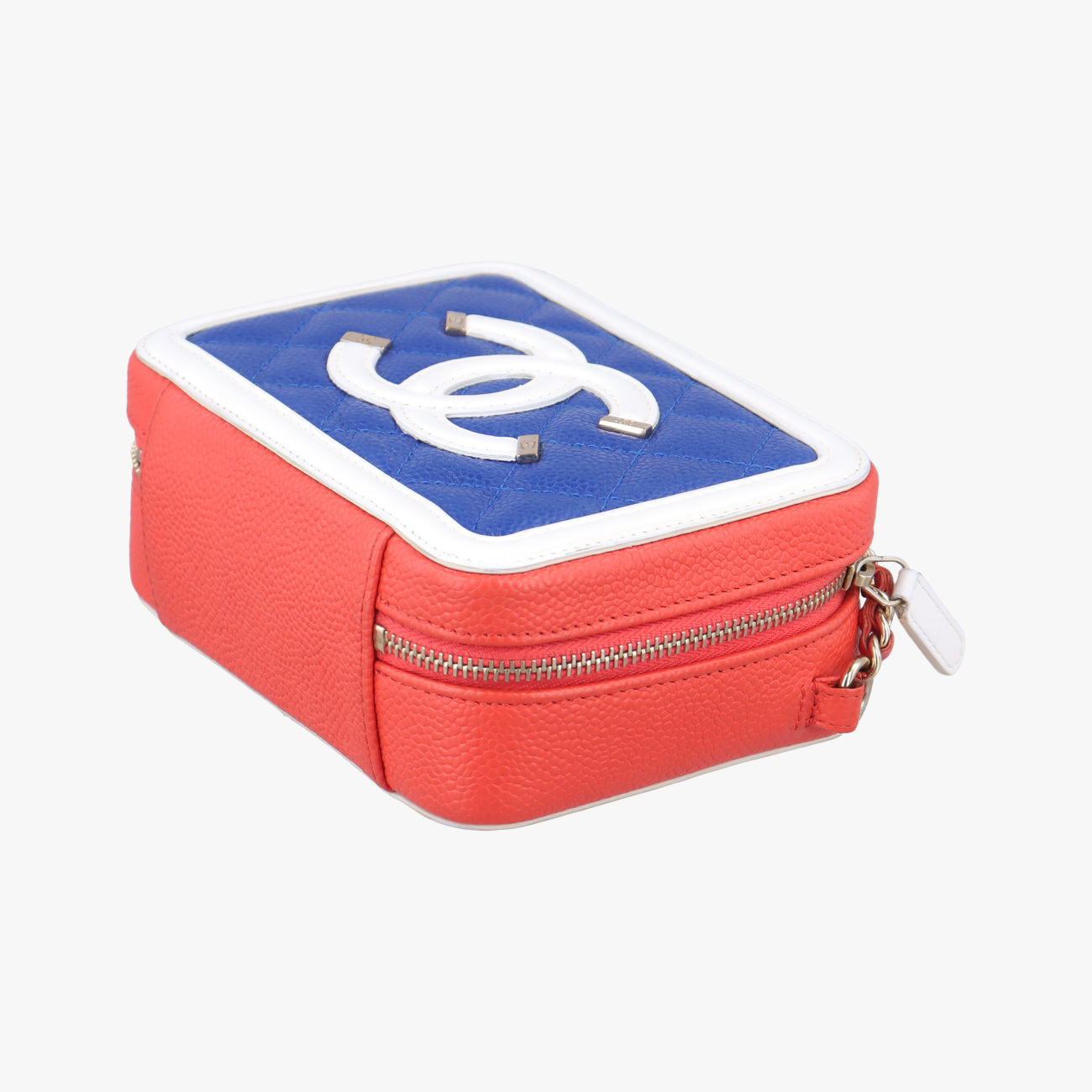 Pre-owned Chanel Filigree Vanity Case Blue x White x Red Caviar Skin A84452 shoulderbag | stylenewstar