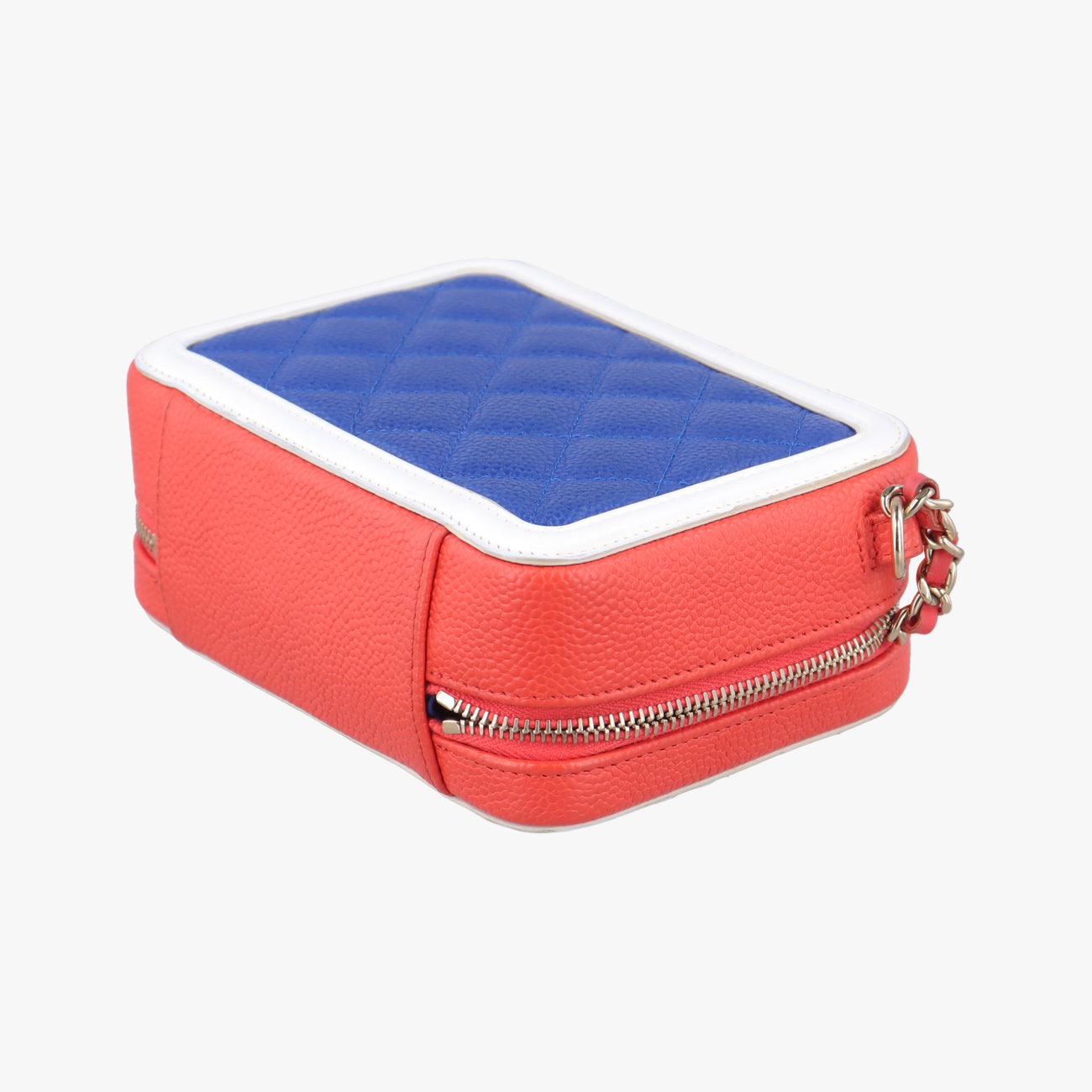 Pre-owned Chanel Filigree Vanity Case Blue x White x Red Caviar Skin A84452 shoulderbag | stylenewstar