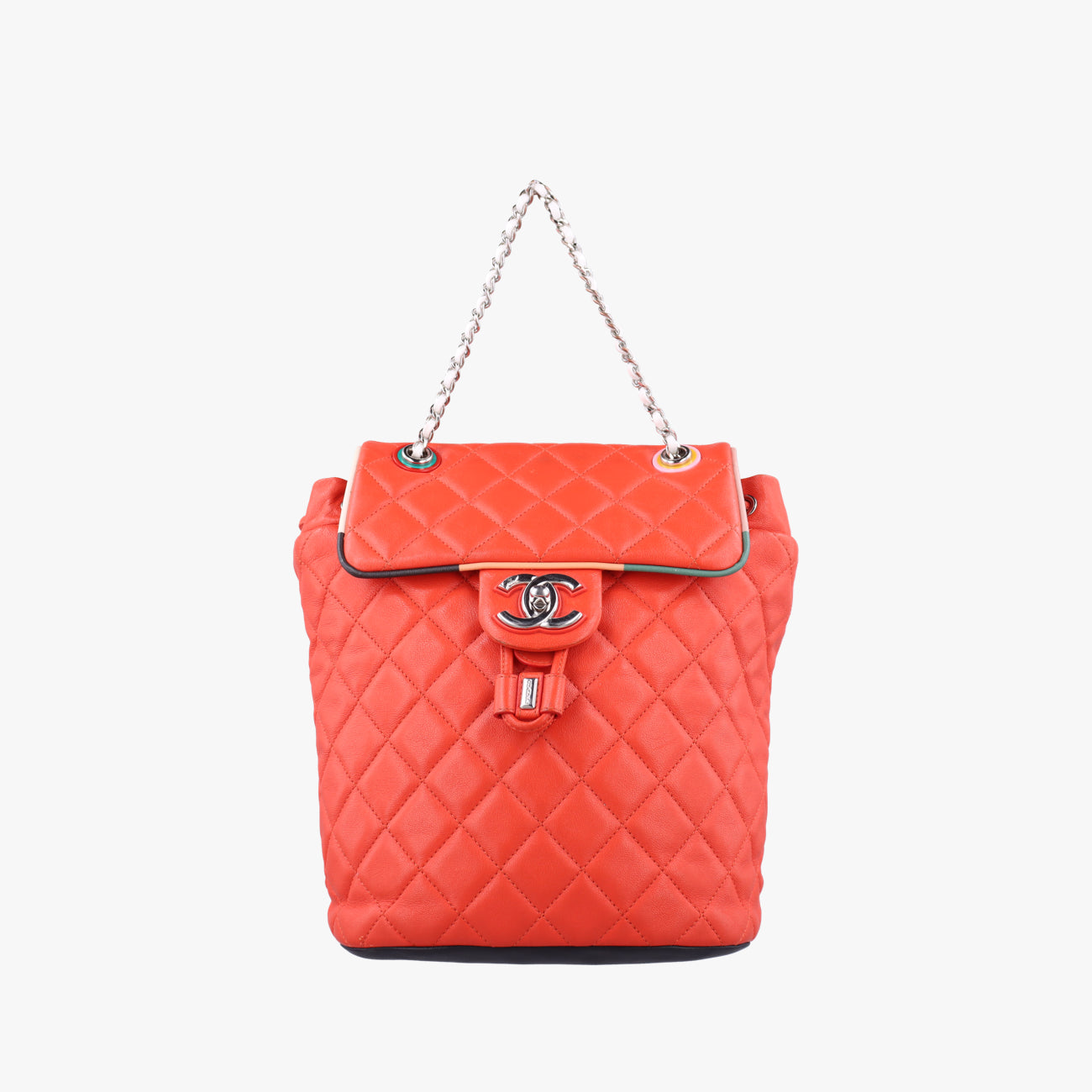 Pre-owned Chanel Matrasse Orange x Blue x White x Black x Multicolor lambskin A93729 backpack/rucksack | stylenewstar