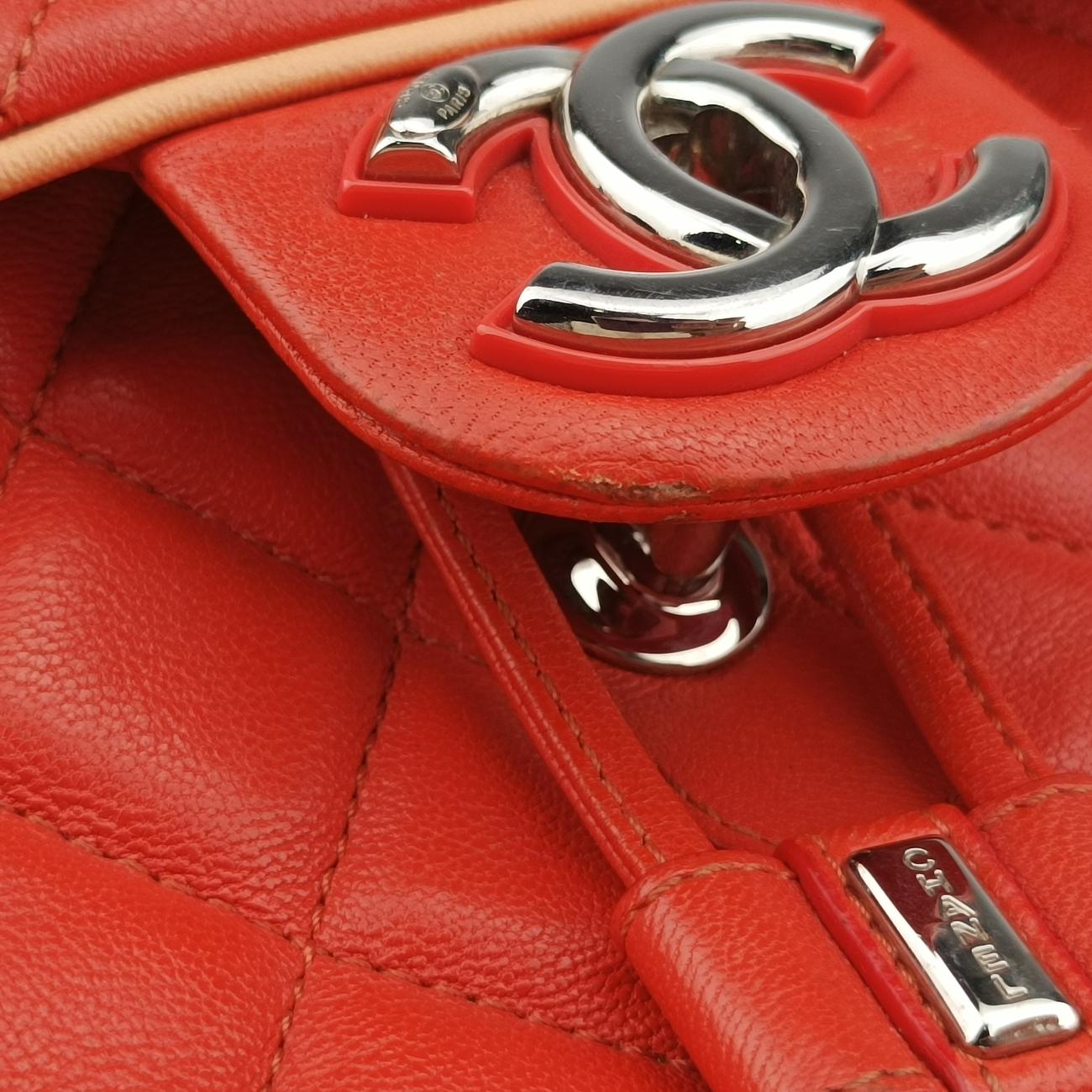 Pre-owned Chanel Matrasse Orange x Blue x White x Black x Multicolor lambskin A93729 backpack/rucksack | stylenewstar