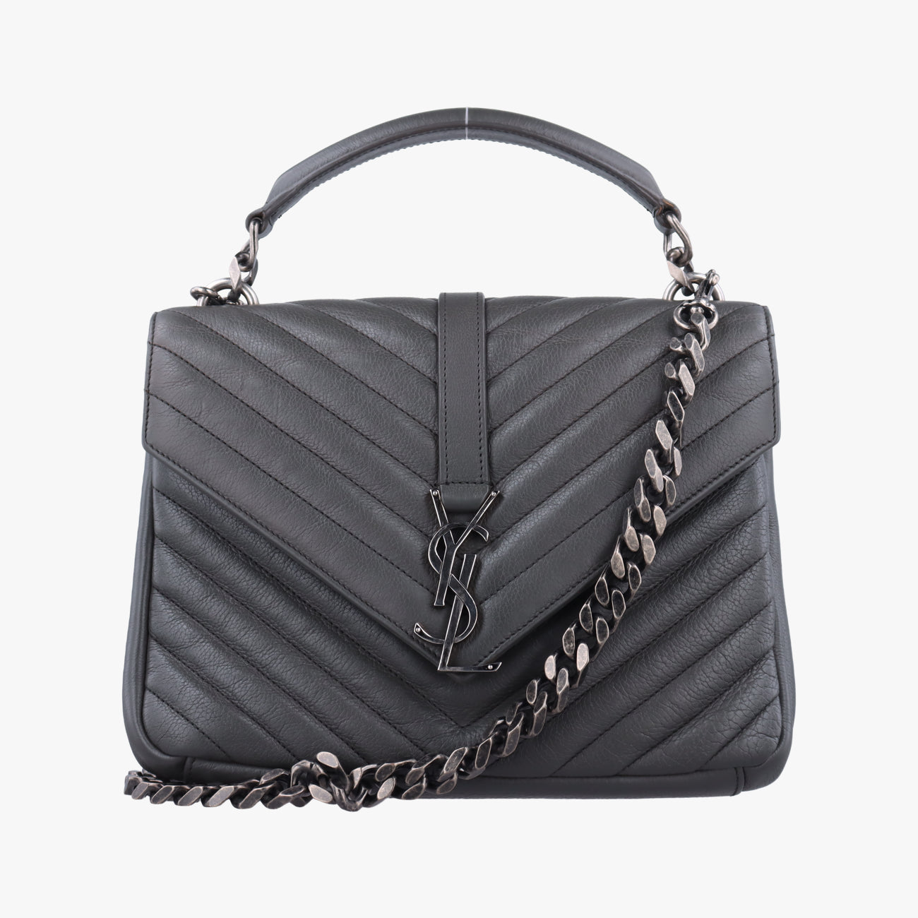 Pre-owned Yves Saint Laurent COLLEGE Grey Leather 428056 shoulderbag | stylenewstar