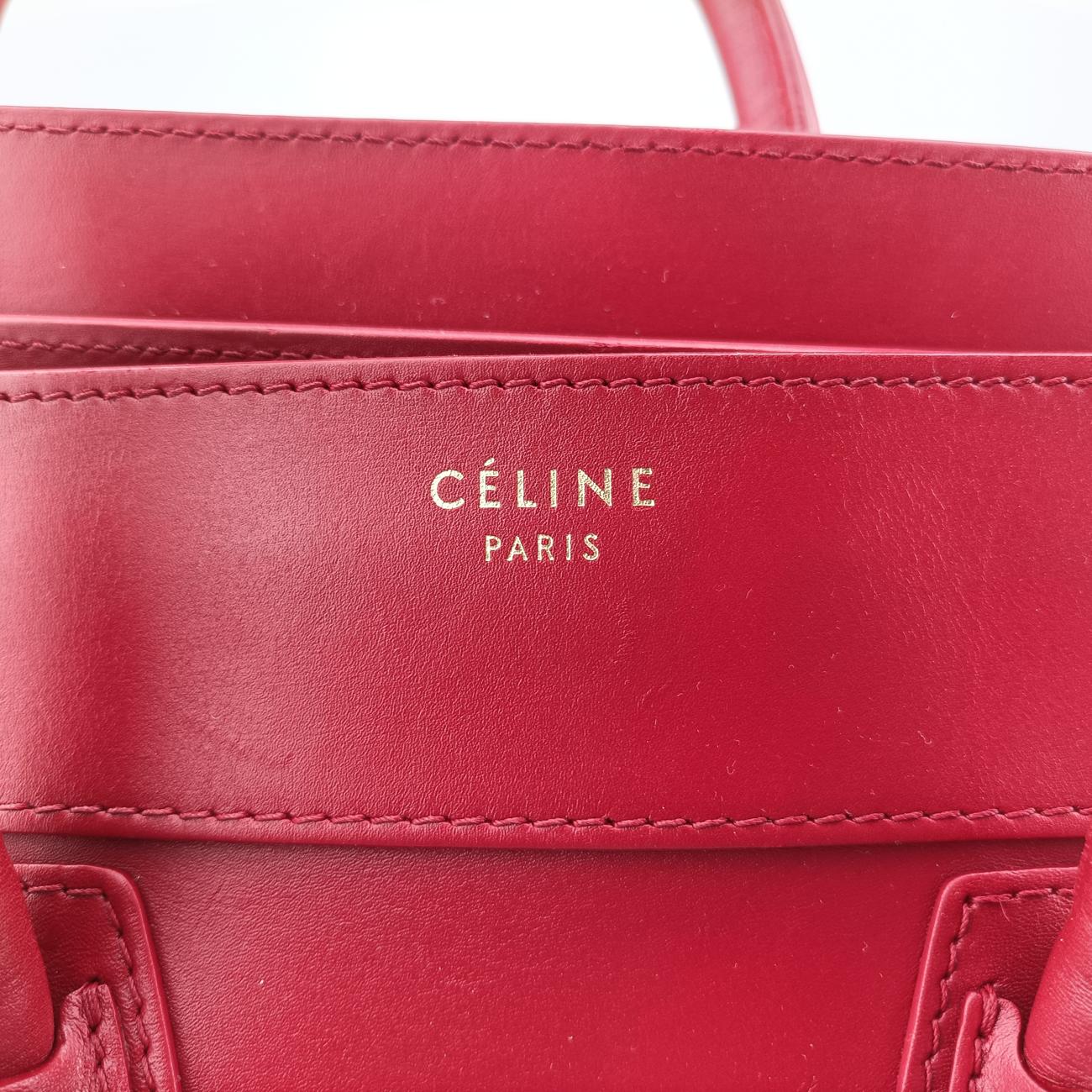 Pre-owned Celine Luggage Mini Shopper Red Leather  handbag | stylenewstar