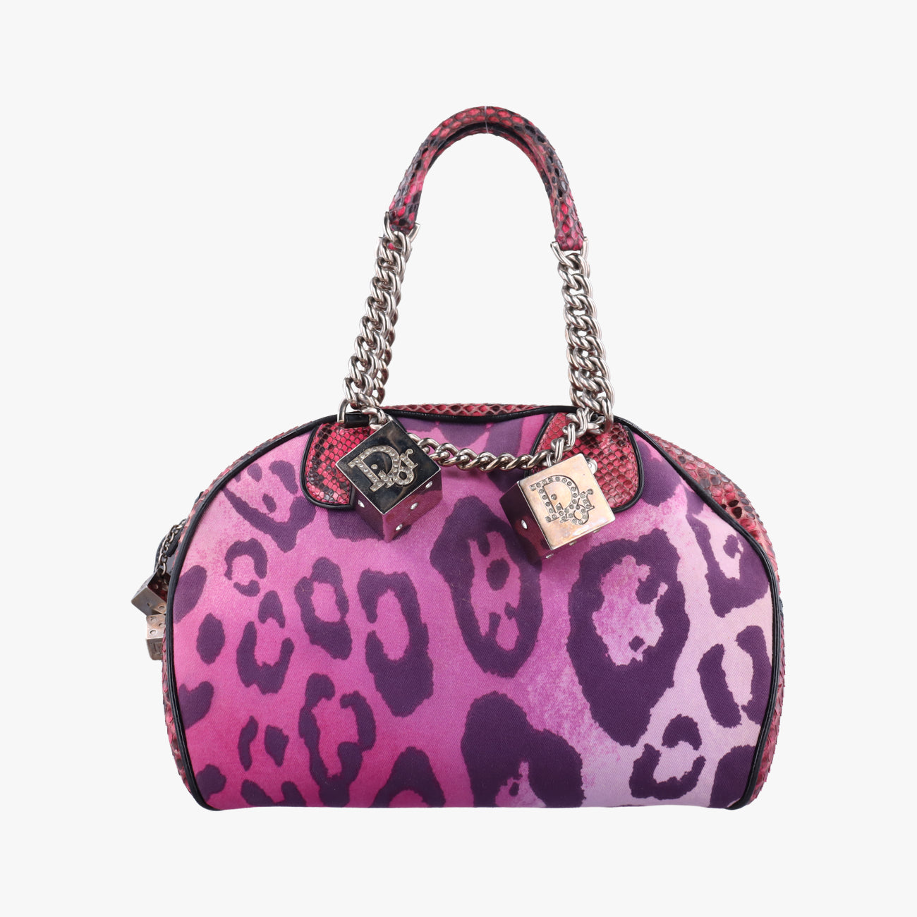 Pre-owned Christian Dior Gambler Dice Bowler Pink×Multicolour Canvas × Snakeskin  handbag | stylenewstar