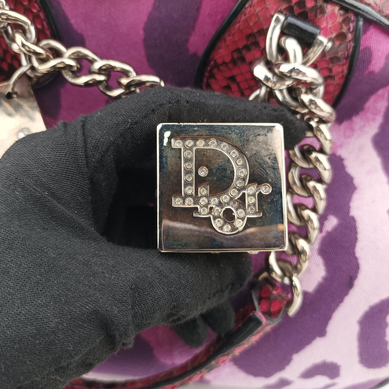 Pre-owned Christian Dior Gambler Dice Bowler Pink×Multicolour Canvas × Snakeskin  handbag | stylenewstar