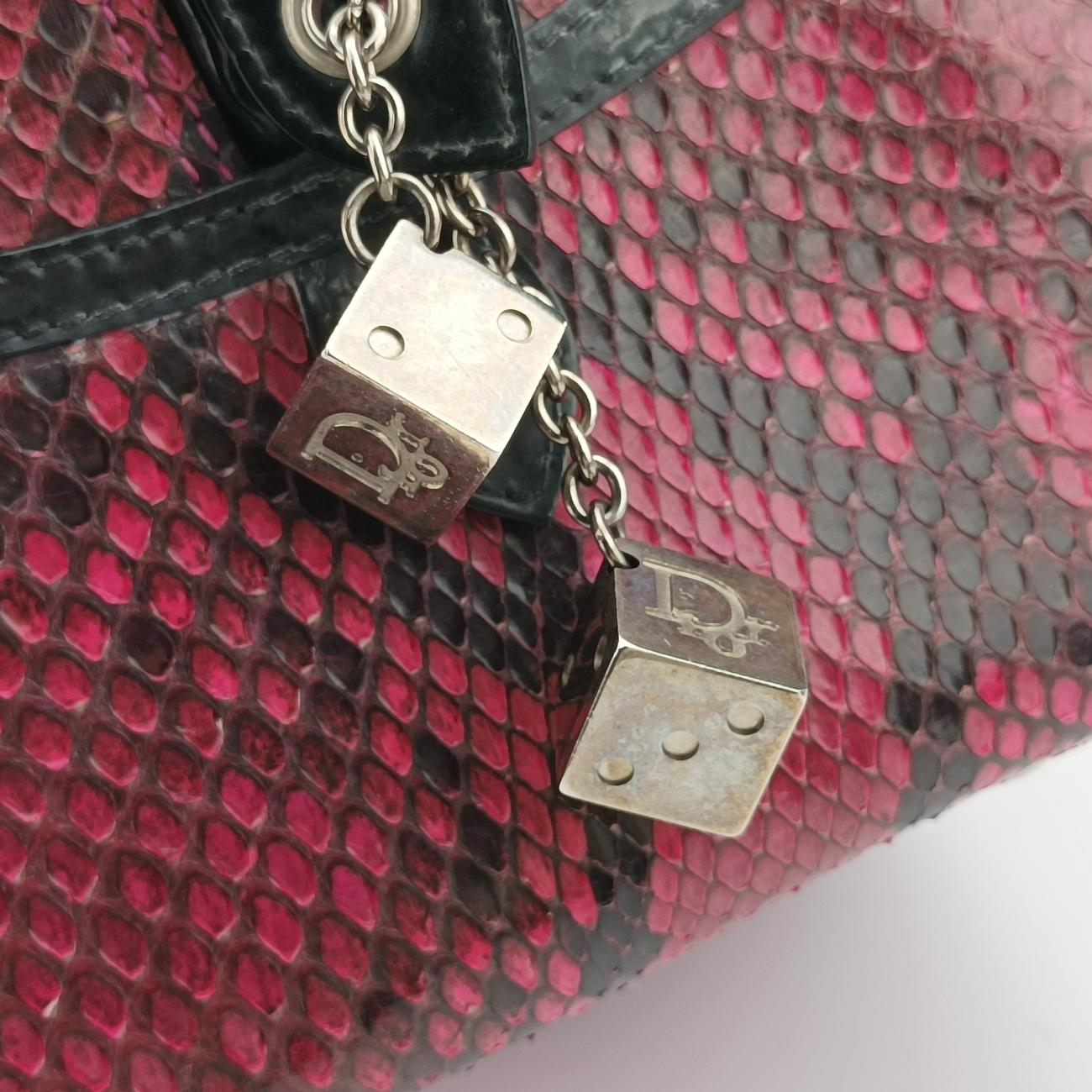 Pre-owned Christian Dior Gambler Dice Bowler Pink×Multicolour Canvas × Snakeskin  handbag | stylenewstar