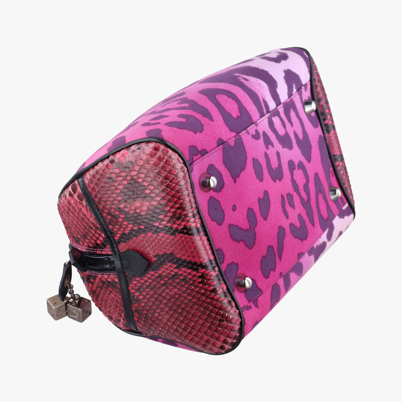 Pre-owned Christian Dior Gambler Dice Bowler Pink×Multicolour Canvas × Snakeskin  handbag | stylenewstar