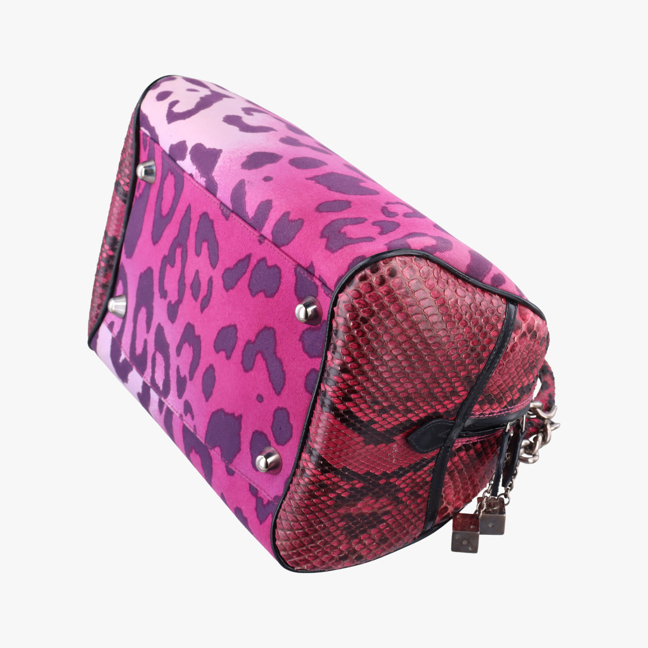 Pre-owned Christian Dior Gambler Dice Bowler Pink×Multicolour Canvas × Snakeskin  handbag | stylenewstar