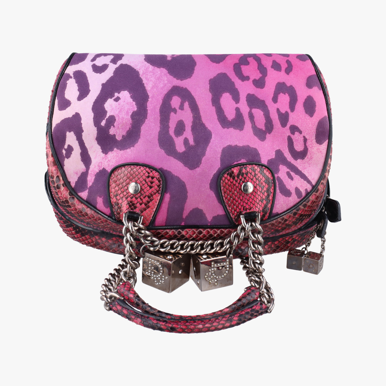 Pre-owned Christian Dior Gambler Dice Bowler Pink×Multicolour Canvas × Snakeskin  handbag | stylenewstar