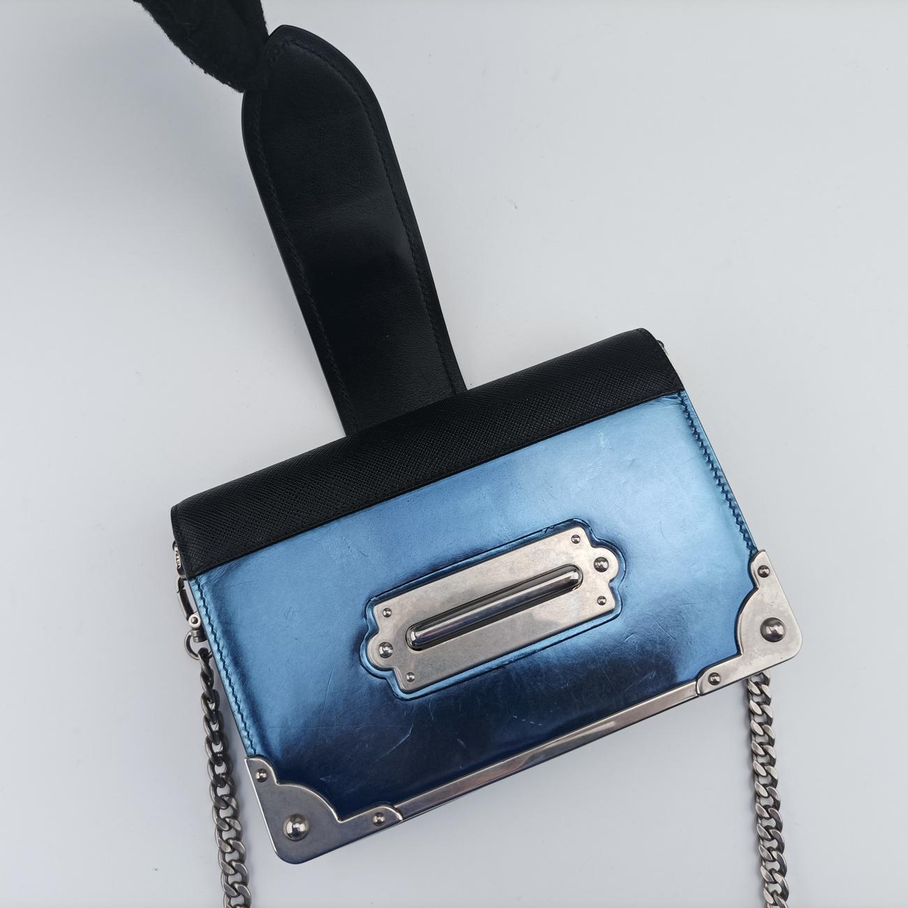 Vintage Prada Cahier Black×Blue Leather×Patent 1BH018 shoulderbag | stylenewstar