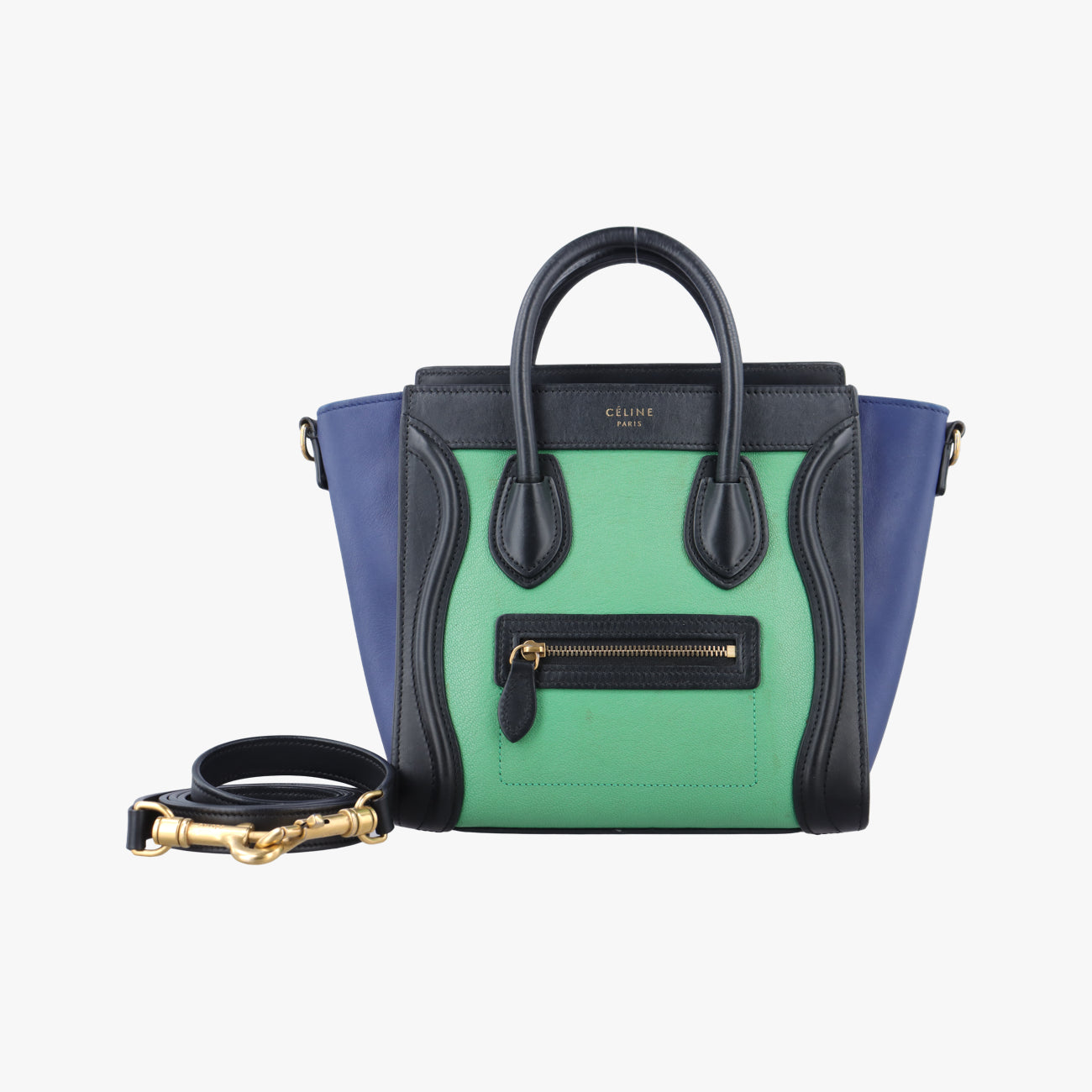 Pre-owned Celine luggage nano shopper Black x Blue x Green Leather  shoulderbag | stylenewstar