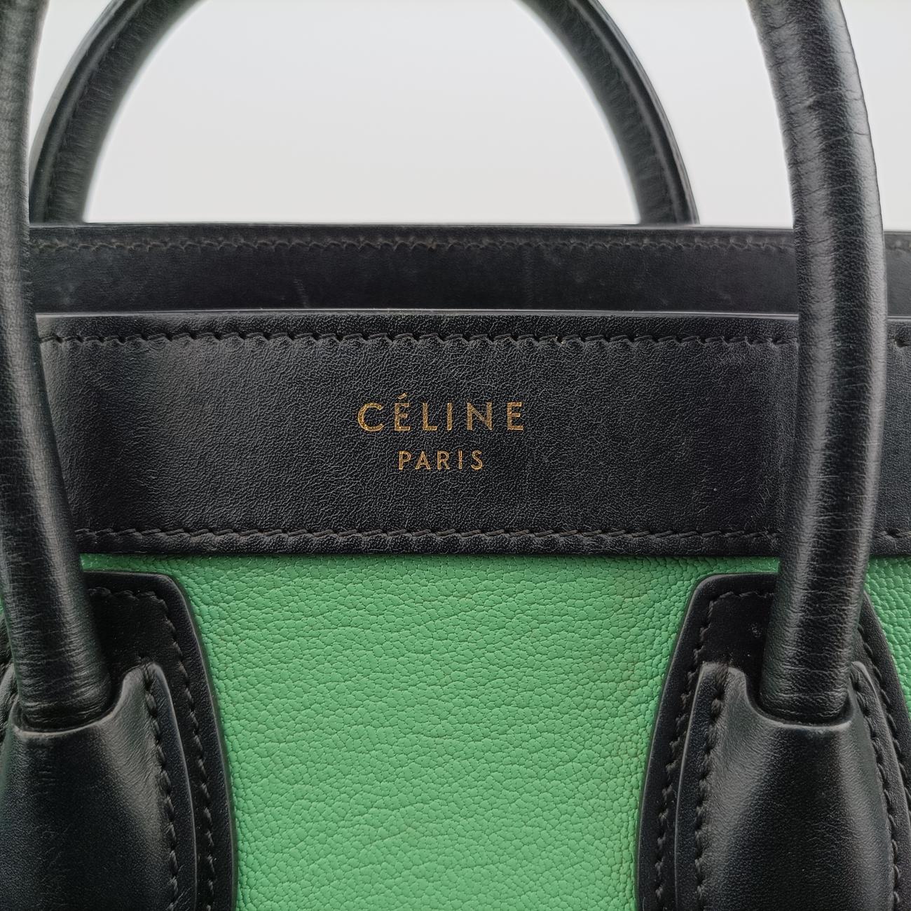 Pre-owned Celine luggage nano shopper Black x Blue x Green Leather  shoulderbag | stylenewstar
