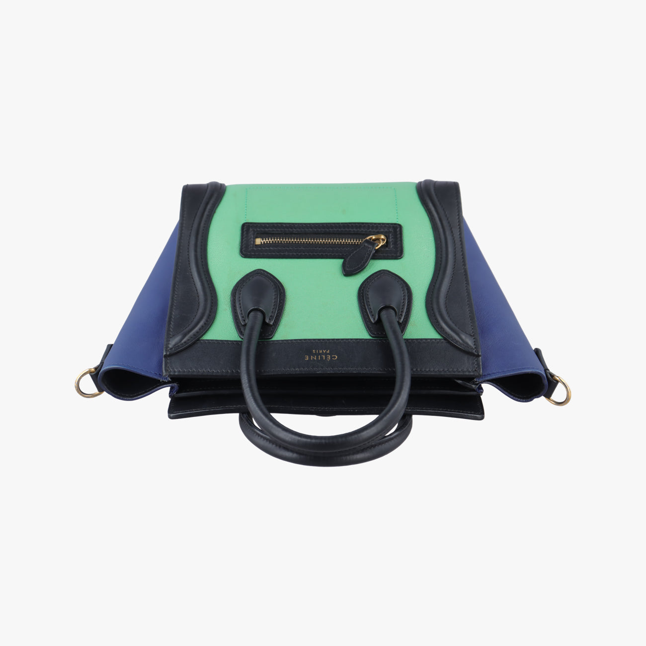Pre-owned Celine luggage nano shopper Black x Blue x Green Leather  shoulderbag | stylenewstar