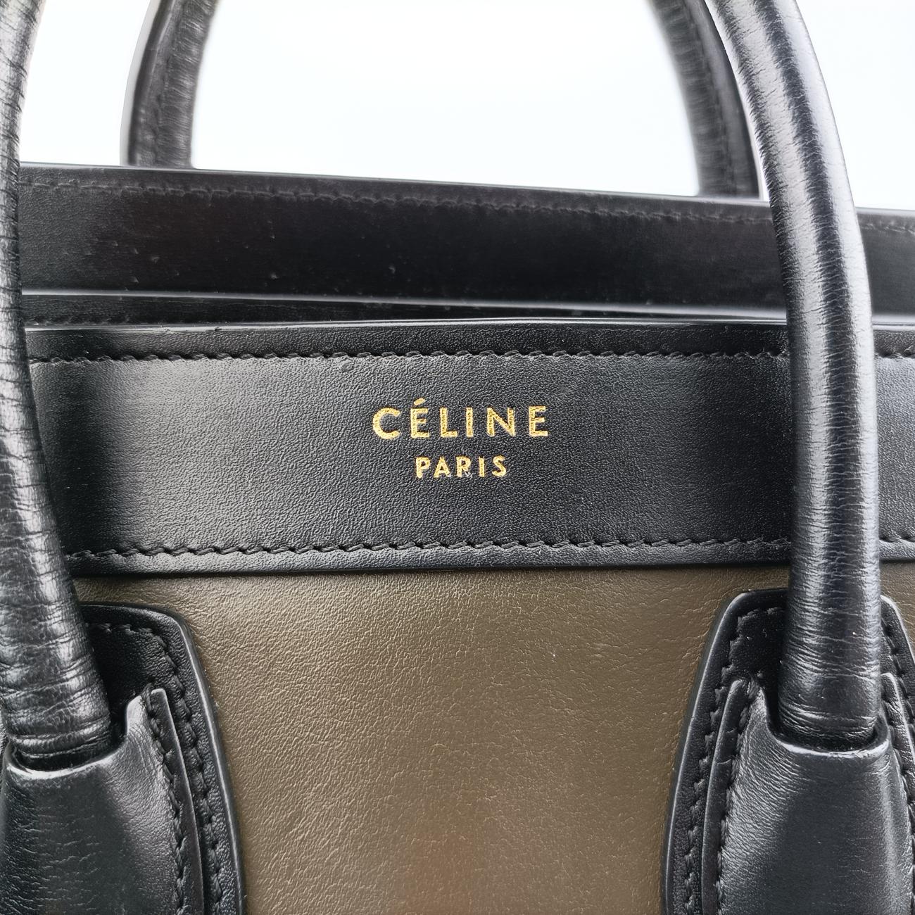 Pre-owned Celine luggage nano shopper Black×Brown×Green leather  shoulderbag | stylenewstar