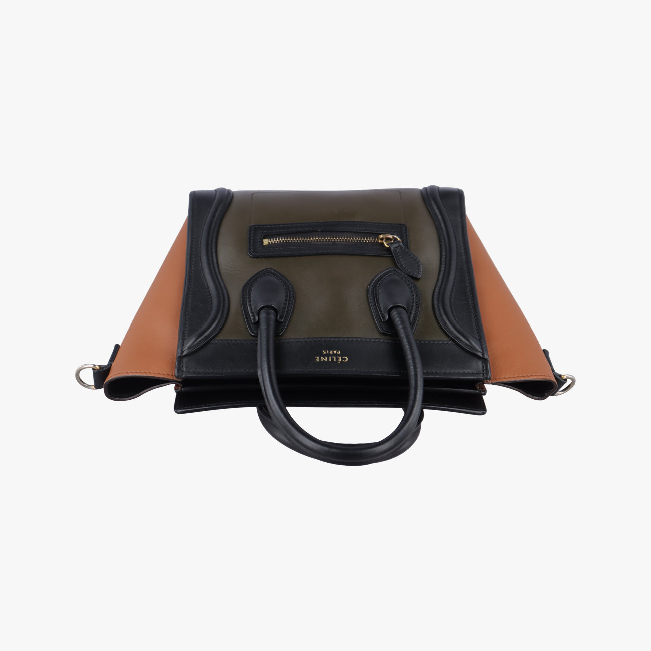 Pre-owned Celine luggage nano shopper Black×Brown×Green leather  shoulderbag | stylenewstar