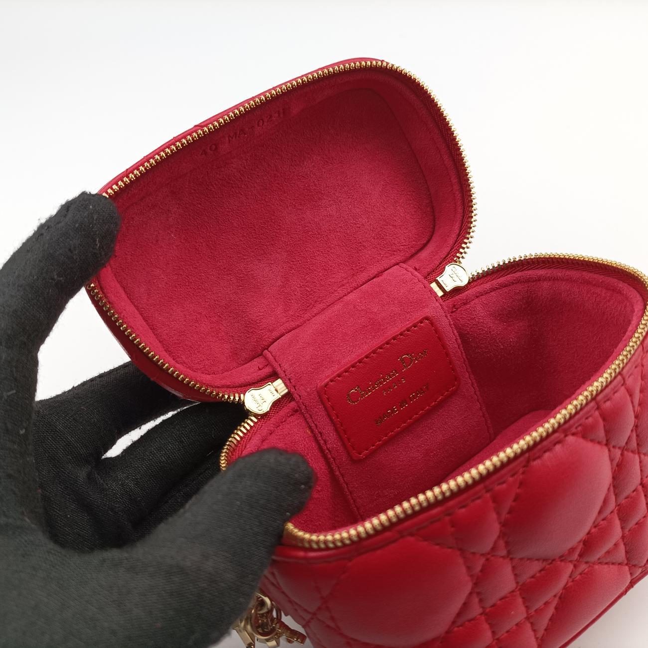 Vintage Christian Dior Lady Dior micro vanity Red lambskin  shoulderbag | stylenewstar