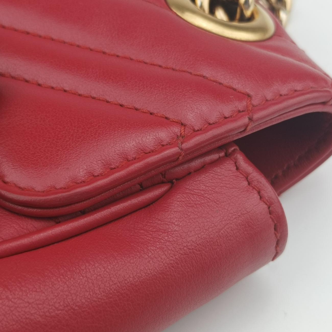 Pre-owned Gucci GG Marmont Red Leather 443497 shoulderbag | stylenewstar