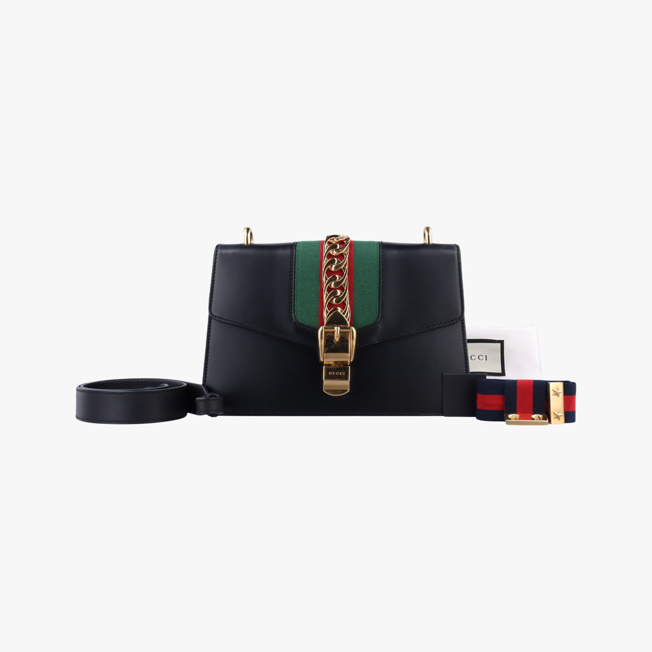Vintage Gucci Sylvie Black×red×green Leather 421882 shoulderbag | stylenewstar