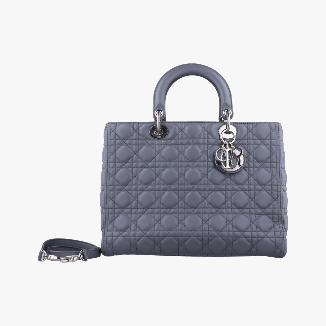 Pre-owned Christian Dior Lady Dior Grey lambskin  shoulderbag | stylenewstar