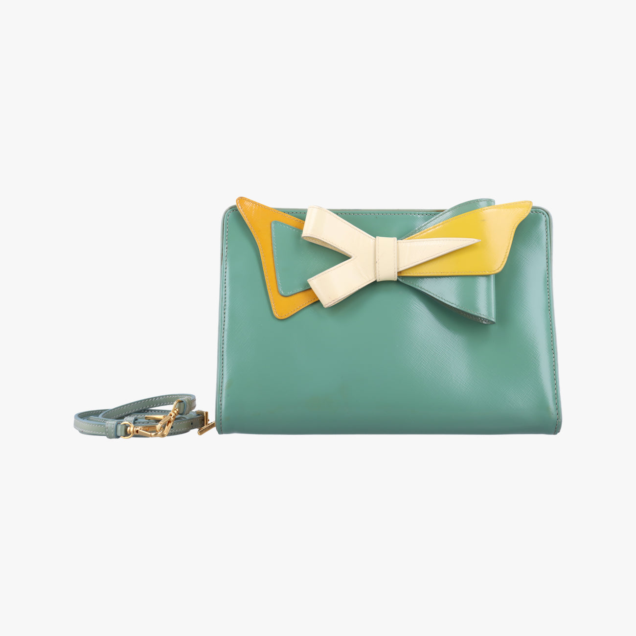 Pre-owned Prada Stylish Green×White×Yellow Patent  shoulderbag | stylenewstar