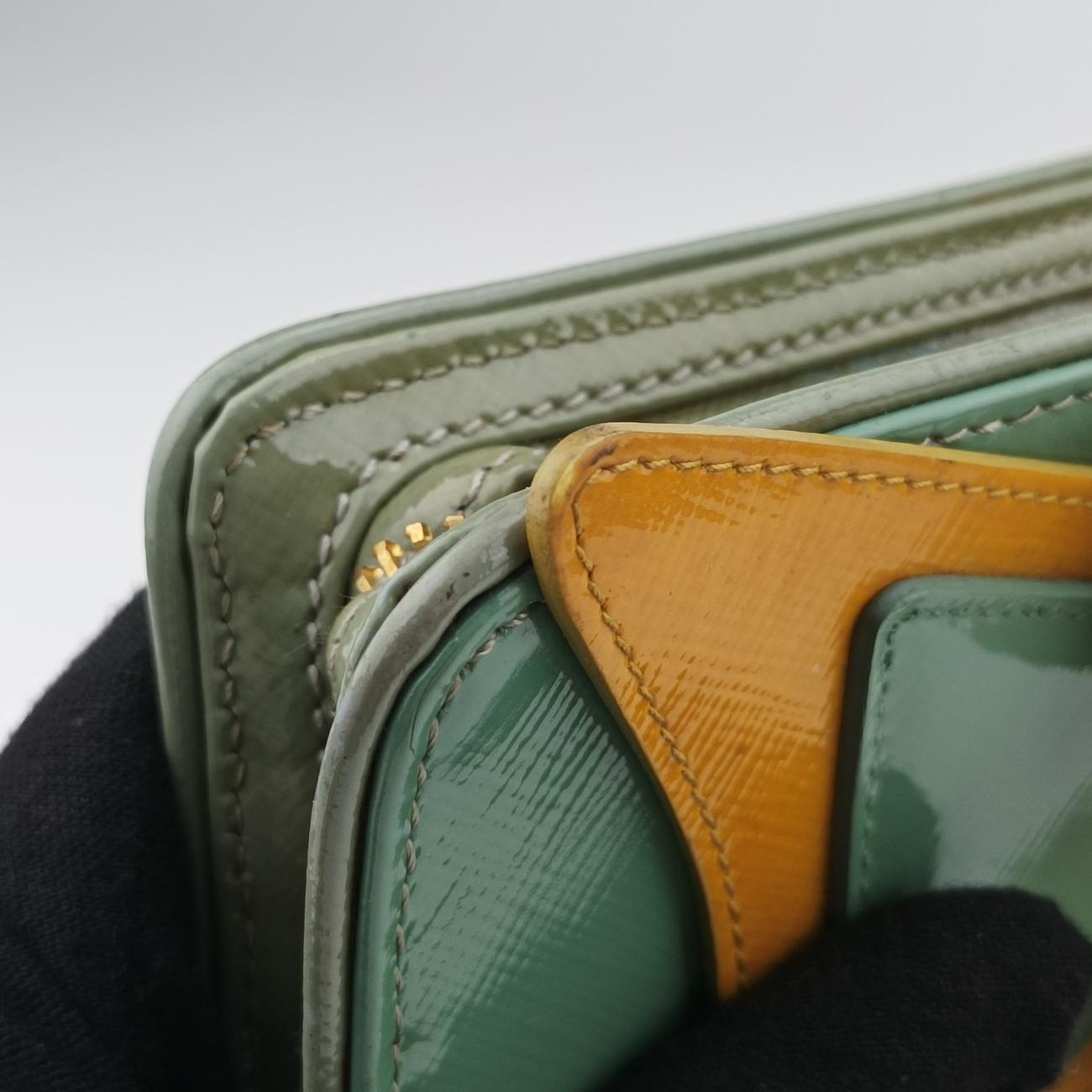 Pre-owned Prada Stylish Green×White×Yellow Patent  shoulderbag | stylenewstar