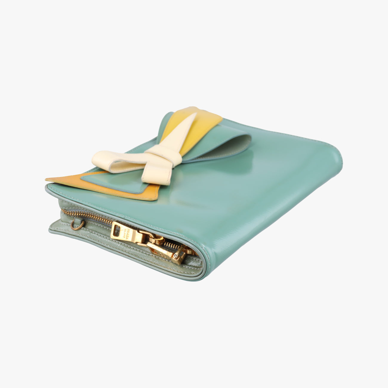 Pre-owned Prada Stylish Green×White×Yellow Patent  shoulderbag | stylenewstar