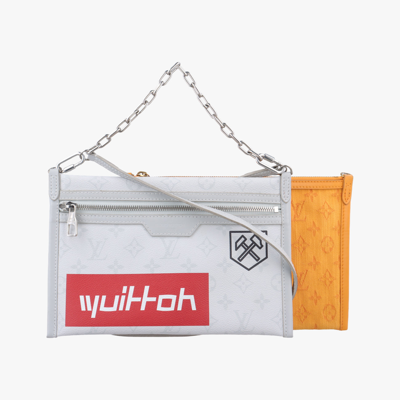 Pre-owned Louis Vuitton Flat Messenger Gray×Orange Monogram canvas x Monogram denim M44640 shoulderbag | stylenewstar